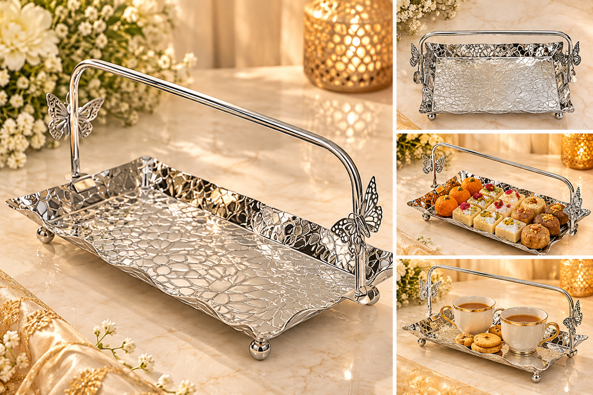 Silver Rectangle Butterfly Tray
