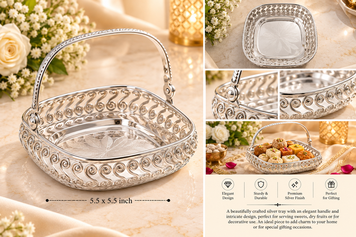 Silver Tray with handle - KQ 2187