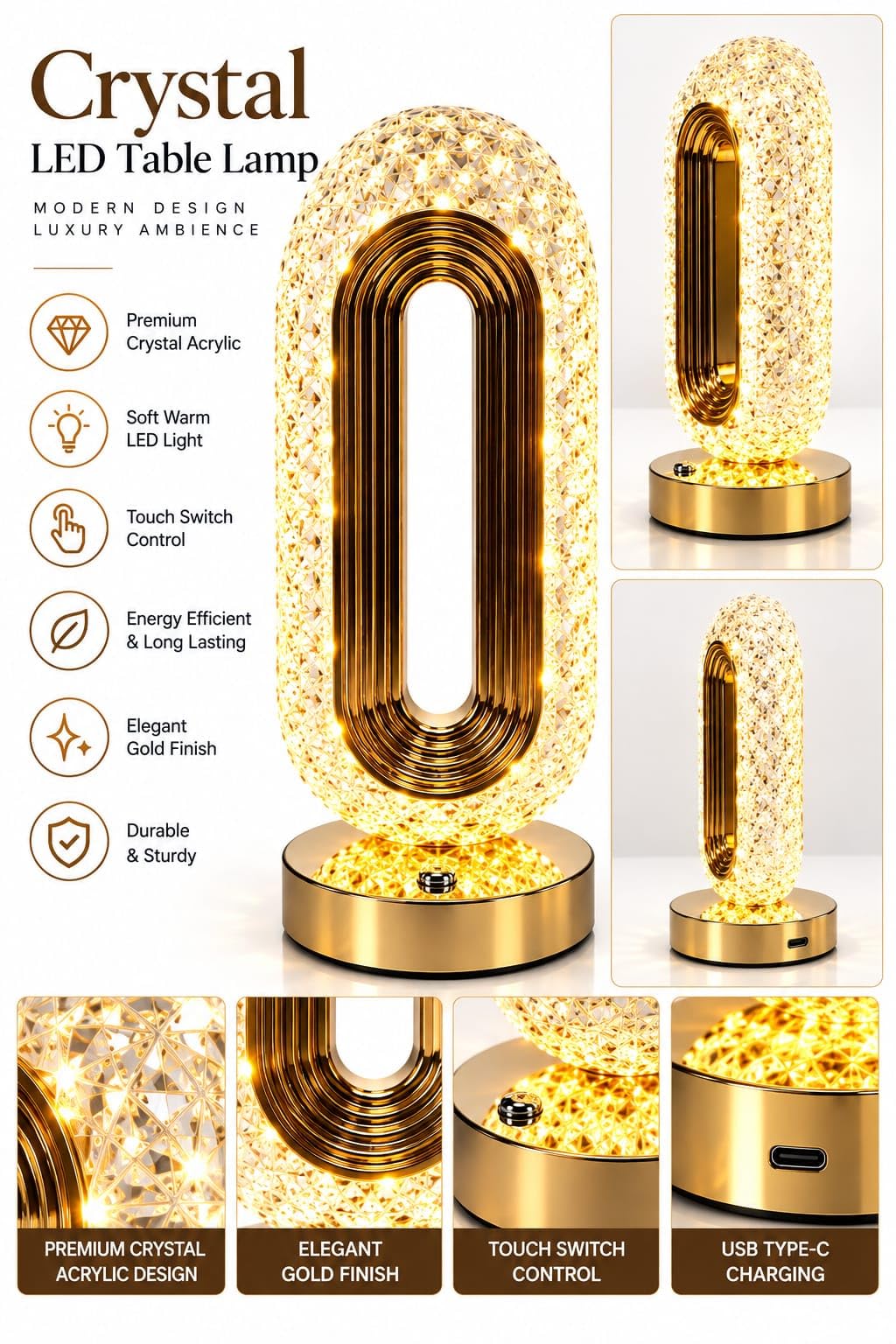 Oval Crystal Touch Lamp