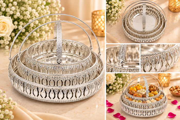 Silver Tray with handle - KQ 0771, KQ 0772, KQ 0773