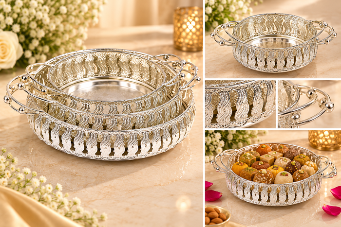 Silver Tray with handle - KQ 0748, KQ 0747, KQ 0749