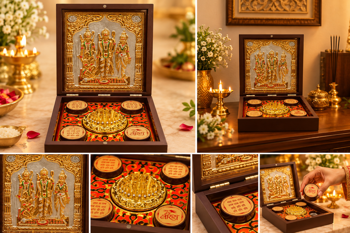 Pooja box new gold leaf - Ram Darbaar